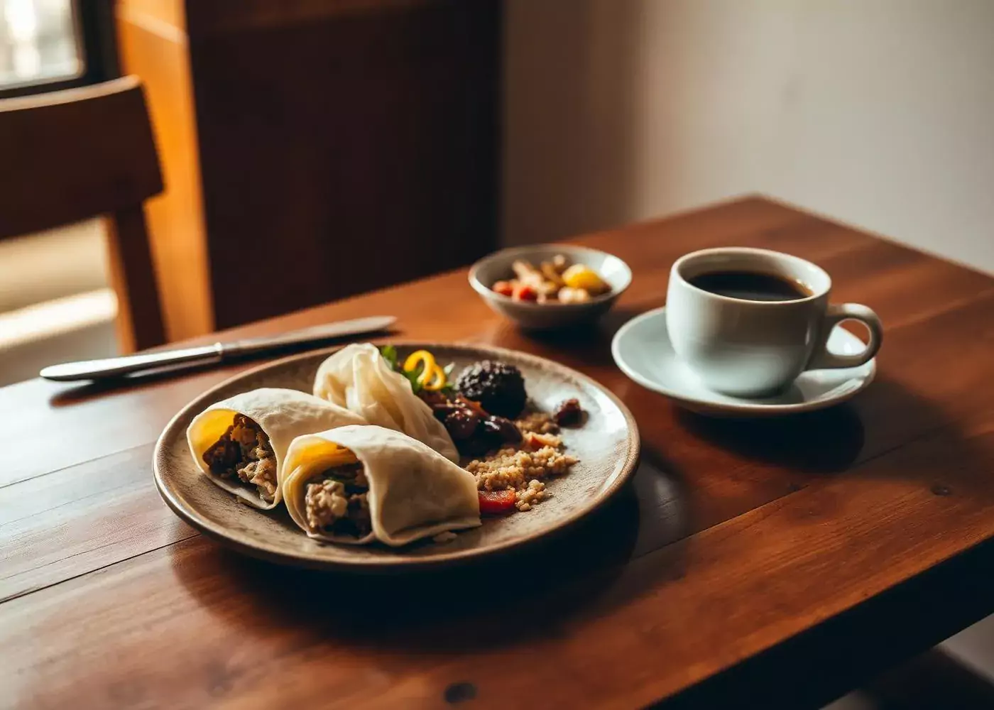 Nasi Tumpang breakfast with coffee