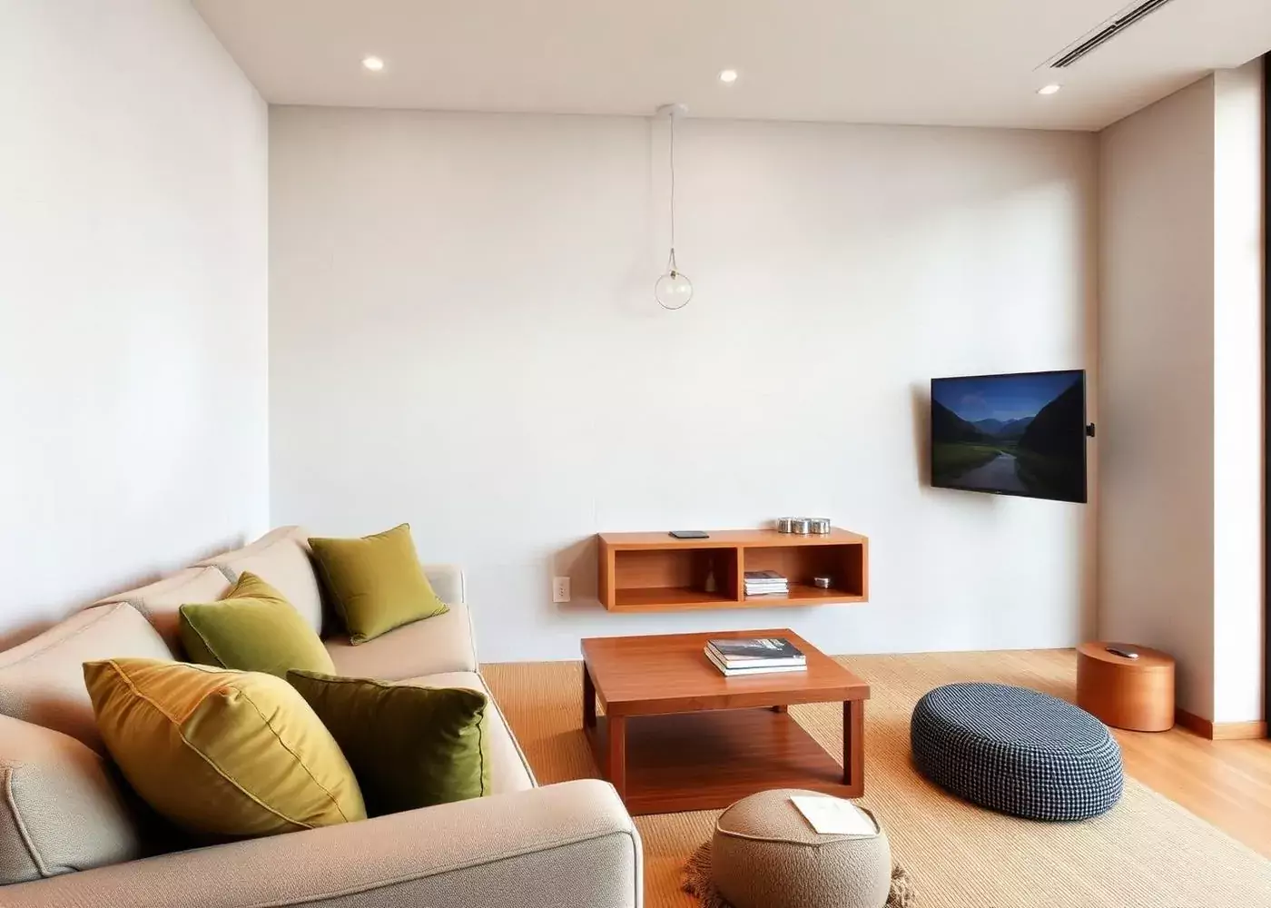 Cozy living area with sofa and smart TV